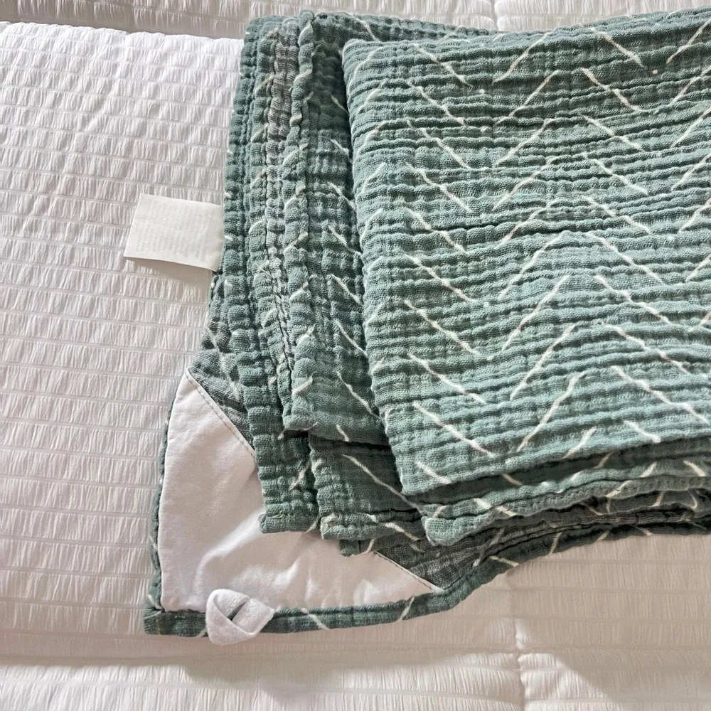 Itzy Ritzy Swaddle Blanket Baby‎ 42x42 Green Chevron Muslin Cotton Nursing Loop